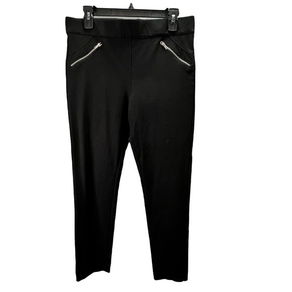 Emma & Olivia Moto Crop Pants sz L Black Stretch Zipper Pockets Elastic Waist - Picture 1 of 3